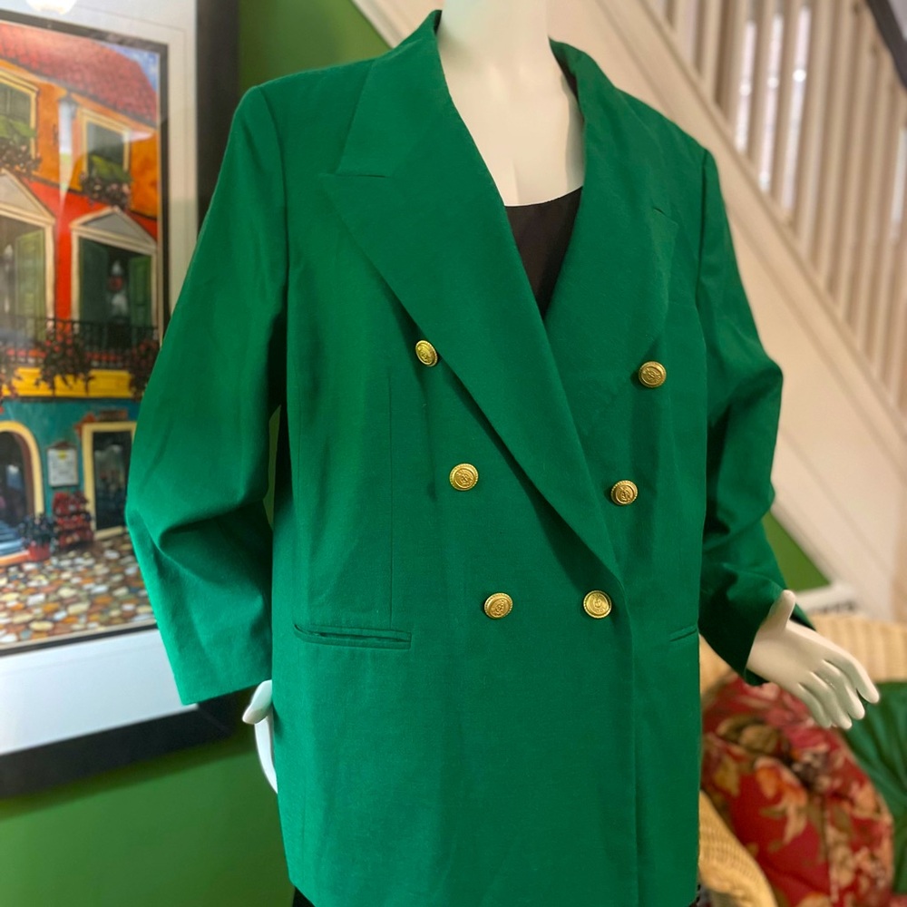 Gorgeous vintage emerald green double breasted wool blazer Sz 18 XL JGHook